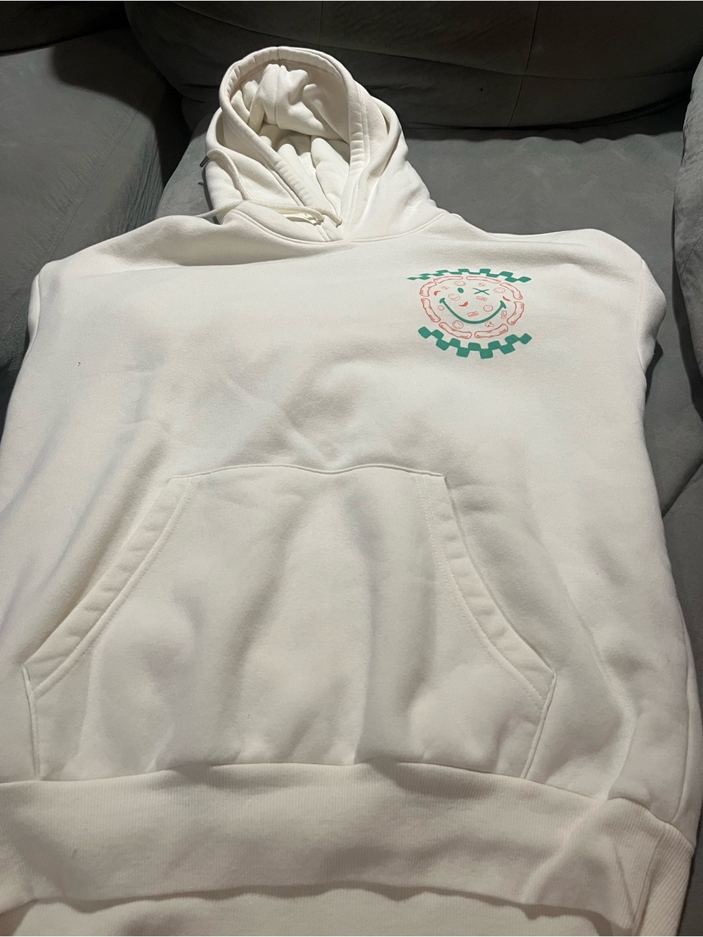 Adult Medium  White Hoodie with Teal & Coral Logo